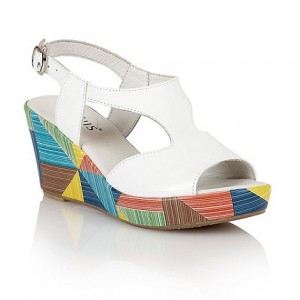 Lotus White Leather Dandy Wedge Sandals