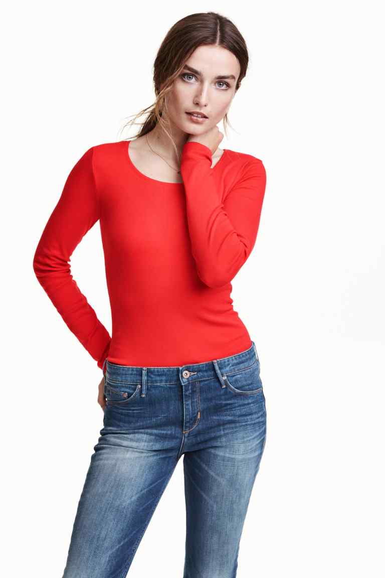 Red Long Sleeved Jersey Top